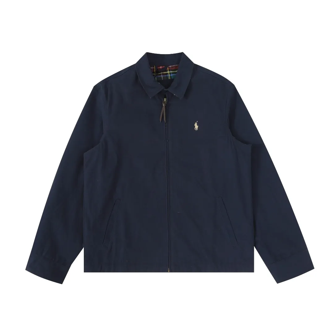P360 #R43 Ralph Lauren/Ralph Lauren five-color American vintage classic lapel old cadre retro jacket, thickened in autumn and winter, woolen lining, classic design, timeless classic, thick cotton fabric, showing a sense of vintage, collar and cuffs colorful plaid embellishment, looks good on both men and women, comfortable and comfortable, focuses on relaxed retro YYDS, one for both men and women, an indispensable piece for autumn and winter, the hottest jacket at the moment The 100% cotton twill is thick and thick, and the pure cotton colorful plaid lining is distinguished by digital printing in the market. Exquisite embroidery. The Harrington jacket has a loose fit, is short and fat, and is super versatile. It is clean-fitting and is perfect for men and women!   Color: Khaki Navy Red Black Size: S/M/L/XL Length: 68 70 72 74 Sleeve Length: 63 64 65 66 Shoulder Width: 51 52 53 54 Bust: 126 130 134 138